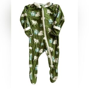 Kickee Pants Green and White Puppy and Present Footed One Piece Sleeper